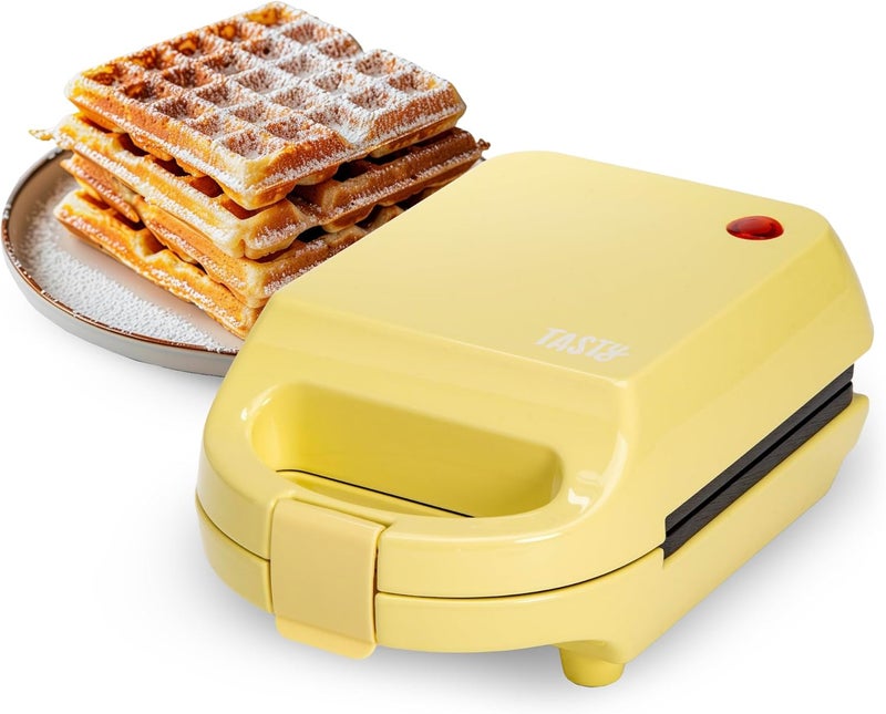 Tasty Mini Nonstick Waffle Maker, Perfect for Individual Waffles, Hash Browns, Brownies and more, Quick Results, Easy Clean Up, 600W, Yellow - Image 1
